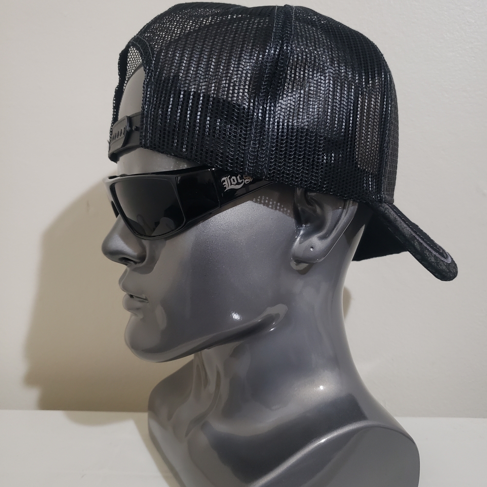 Black Trucker Cap with American Flag Patch - Picture 5 of 5